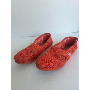 Toms Women’s Alpargata Coral Orange Crochet Natural Cotton Flat Shoes Size 7.5